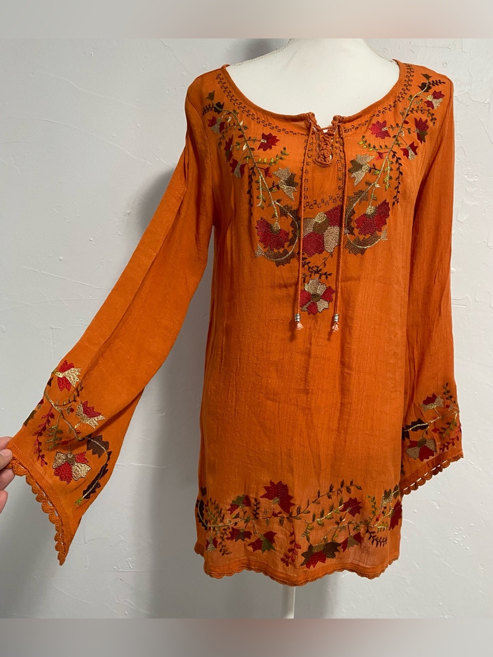 Tasha Polizzi Orange Embroidered Boho Tunic Dress